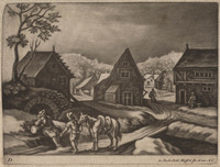 TvB G 4149
<br/>
Dorpsgezicht met twee pratende mannen en een paard
<br/>
<em>Heiss, Gottlieb (1684-1740)</em>